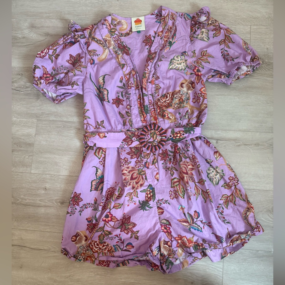 FARM Rio Lilac Floral Monkey Belted Rompee